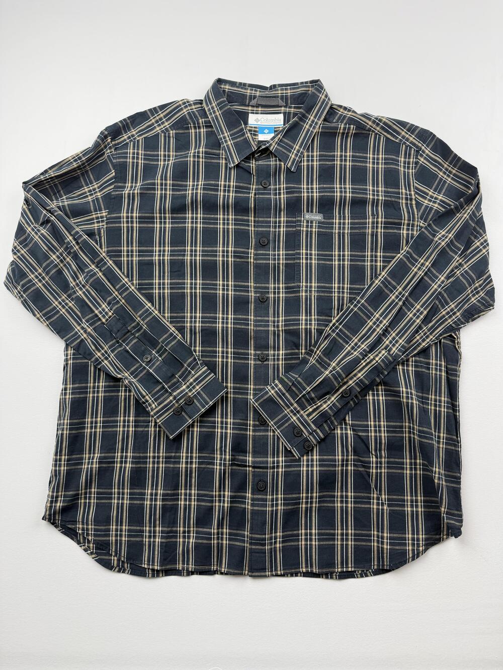Columbia Shirt Mens 2XL Blue Plaid Long Sleeve Button Up Casual Outdoor Cotton